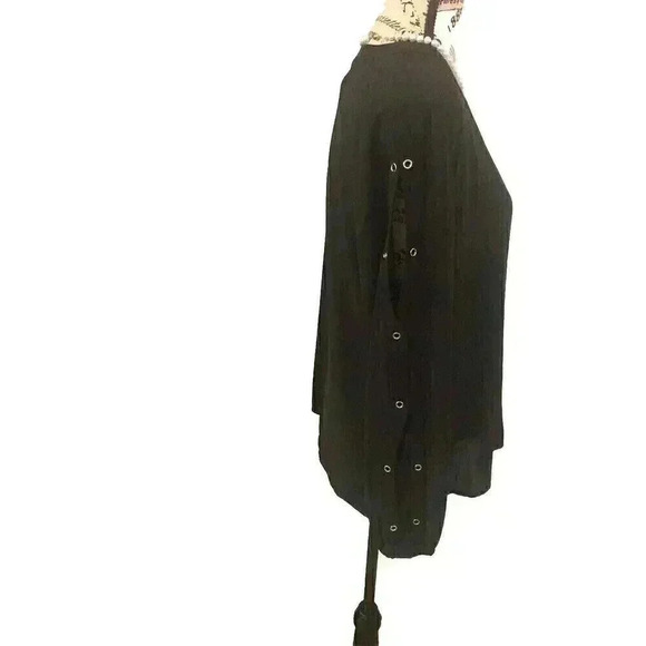 New Directions Belk Brand PL Black Sheer V Neck Blouse Open Shoulders L/S - Picture 2 of 5